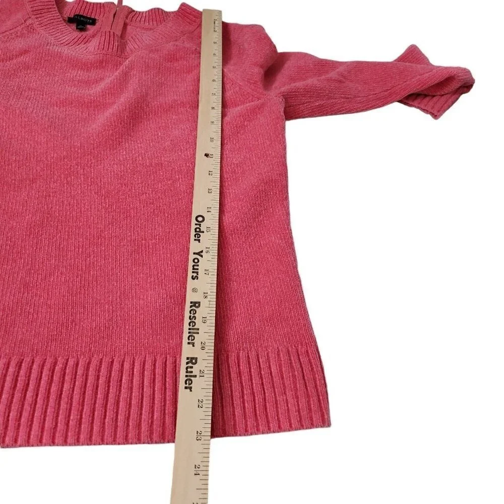 Talbots Chenille Sweater Medium Pink Back Pullover Long Sleeve Crew Neck Cotton - Picture 10 of 11